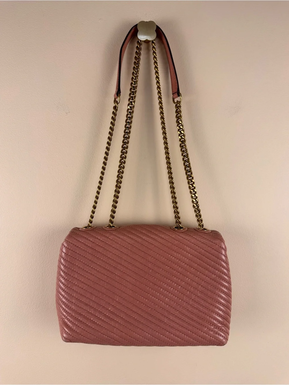Tory Burch Kira Chevron Convertible Shoulder Bag Pink Leather with Dust Bag